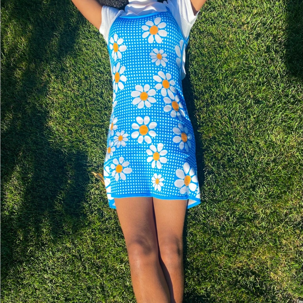 Zara blue flower knit mini dress